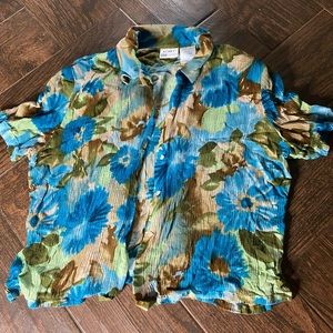 Vintage Blue Floral Hawaiian Button Up Shirt